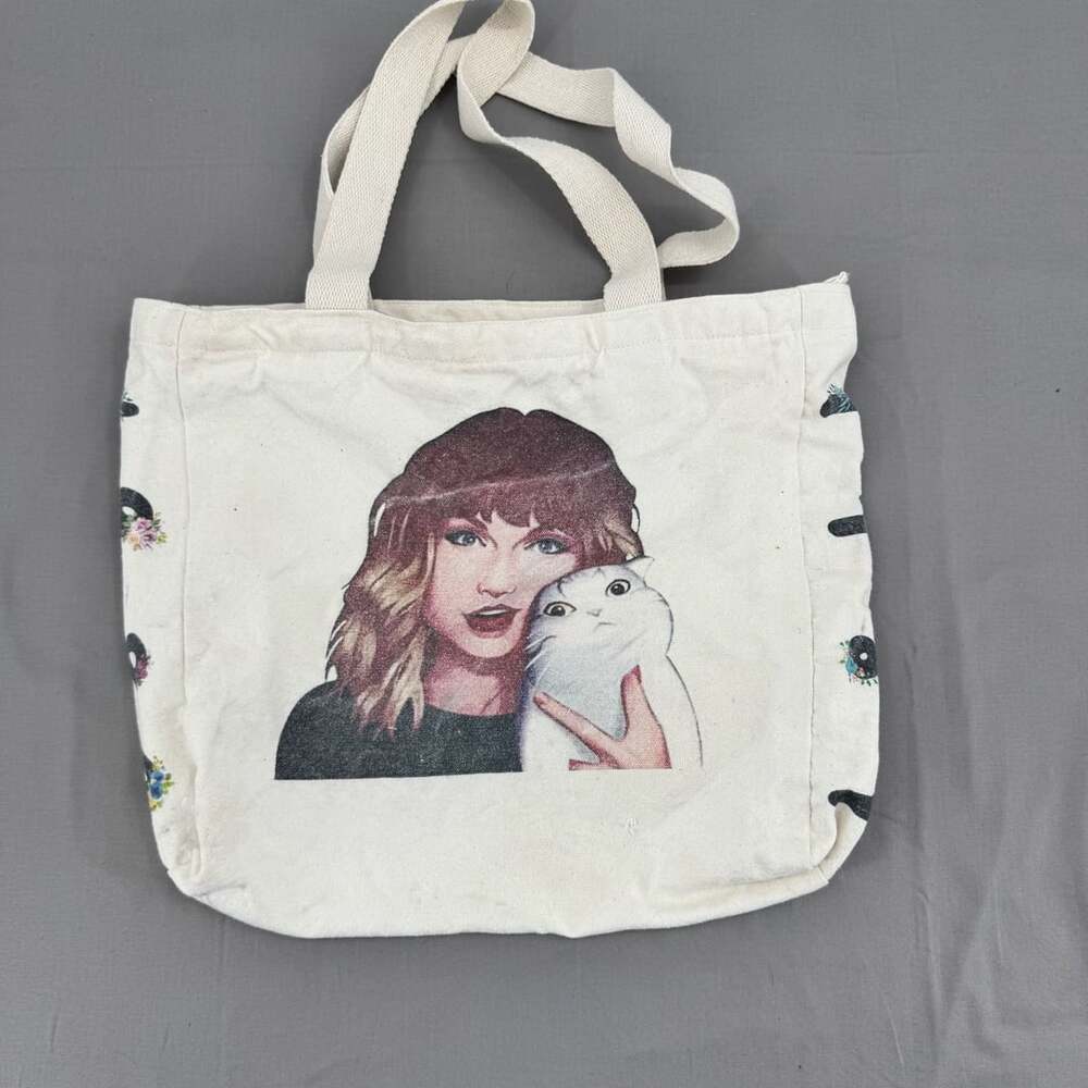 Taylor Swift and Cat Canvas Tote Bag